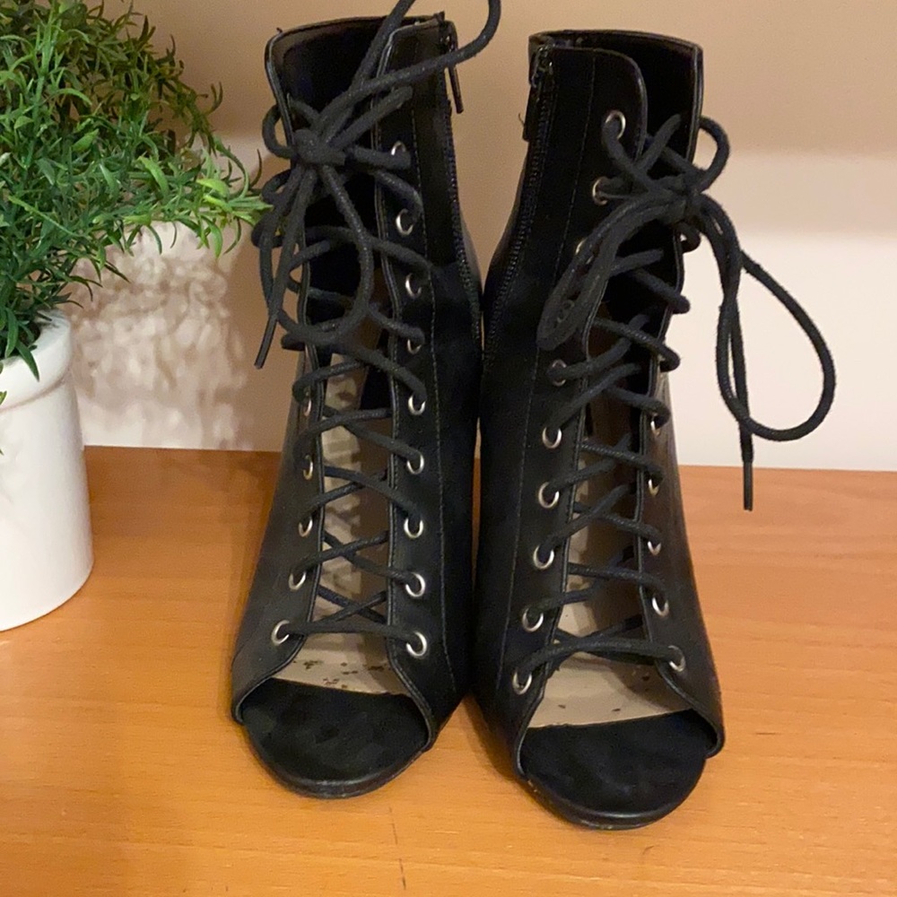 Black lace up wedges